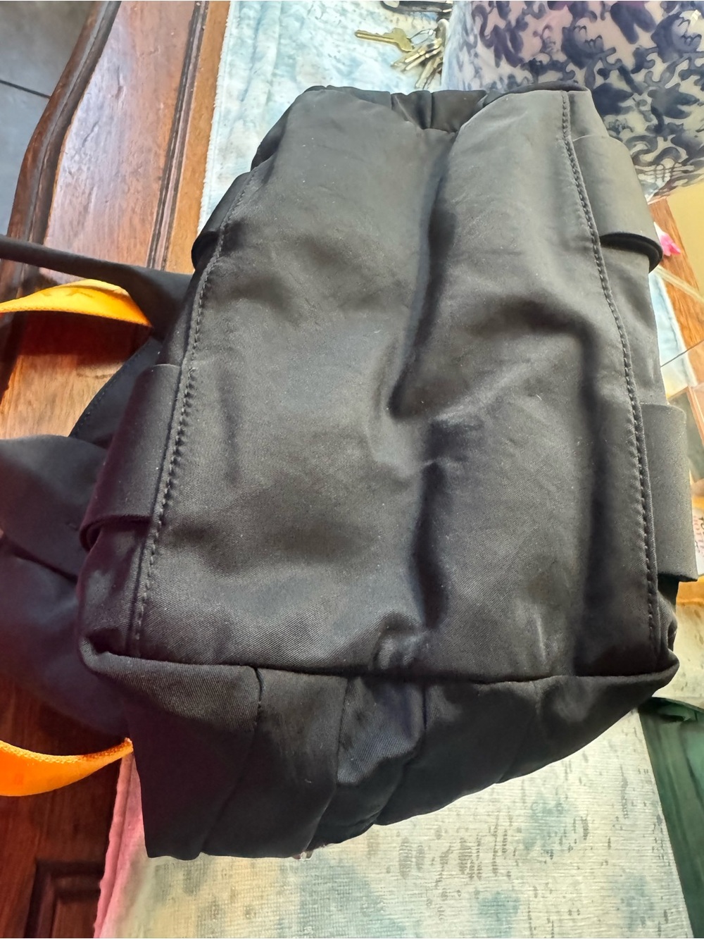 Black Crossbody Bag with Orange Strap - Lightweight Everyday Carry - Picture 9 of 12